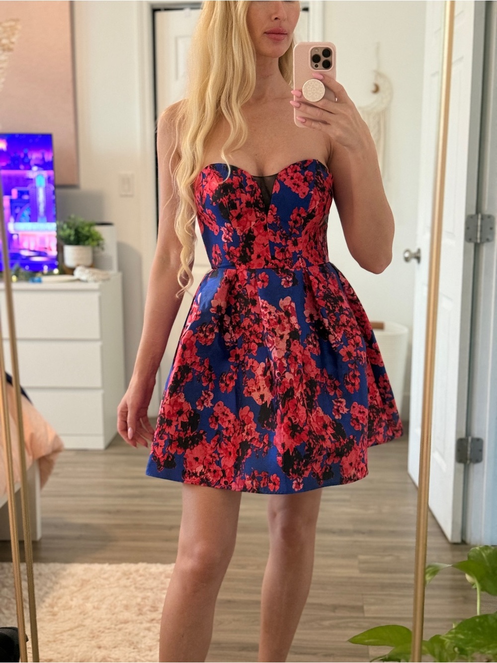 New B.Darlin Strapless Sweetheart Fit-And-Flare Cocktail Floral Dress, Size 3/4
